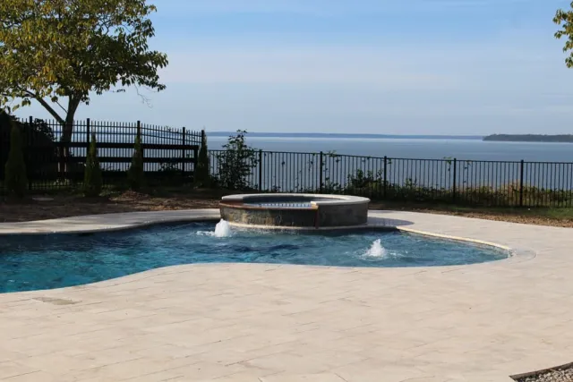 River View freeform pool and raised spa overlooking the Potomac River