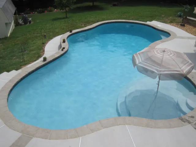Raised and Reverse Bond Beams pool with a curved shape and shallow shelf